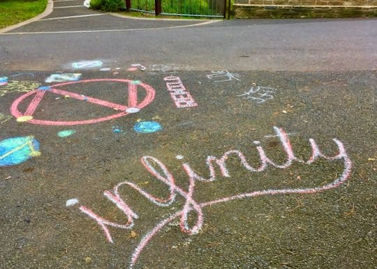 Example: Infinity written in chalk with rewild in background