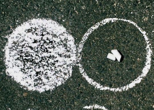 Example: Infinity DOTS in chalk on bitumen. Two chalk stubs.